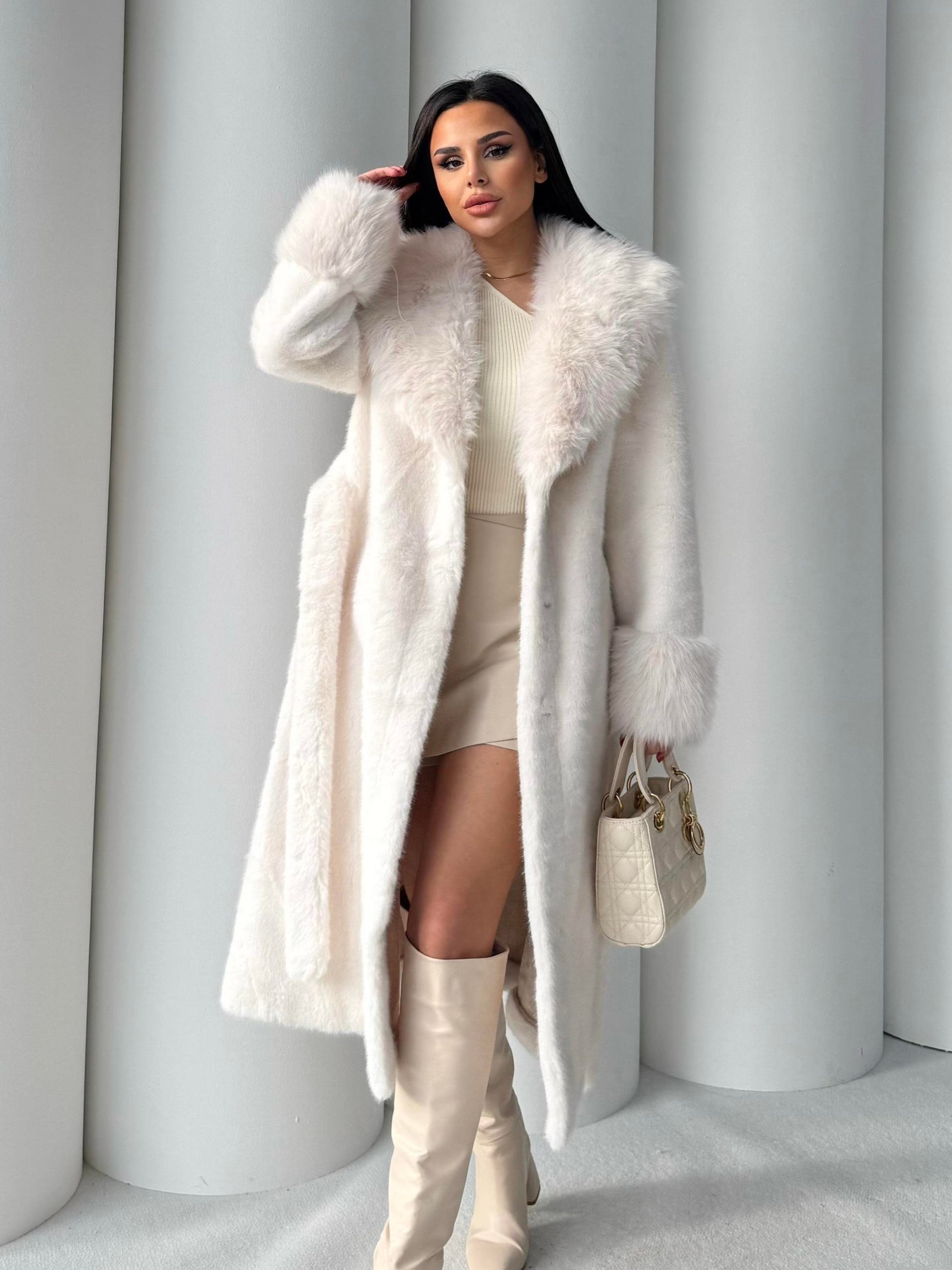 Women's Angora Long Fur Coat – Oversized Fit with Detachable Belt fur coat LUNARITY GARAGE