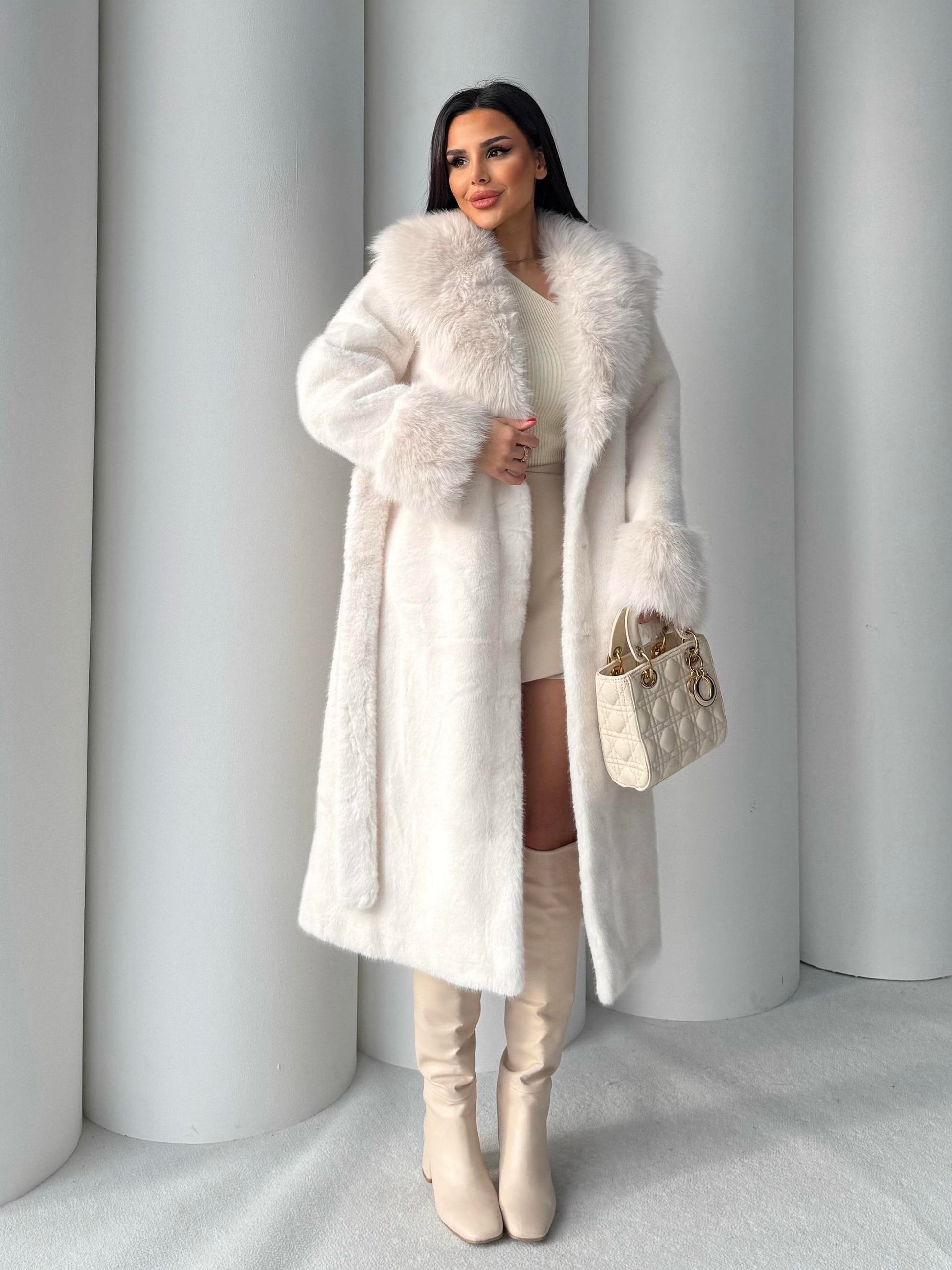 Women's Angora Long Fur Coat – Oversized Fit with Detachable Belt fur coat LUNARITY GARAGE