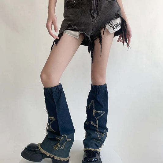 Y2K Cross Harajuku Star Strap Denim Leg Warmers Leg Warmers Lunarity Garage   