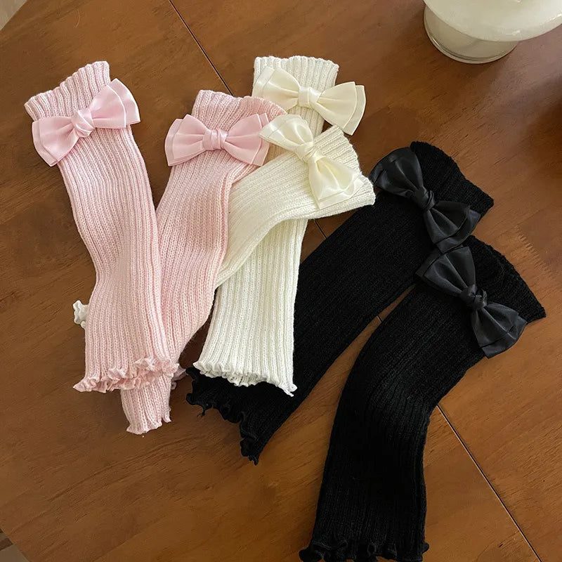 Y2K Lolita Knitted Bow Tie Fingerless Gloves Gloves Lunarity Garage   