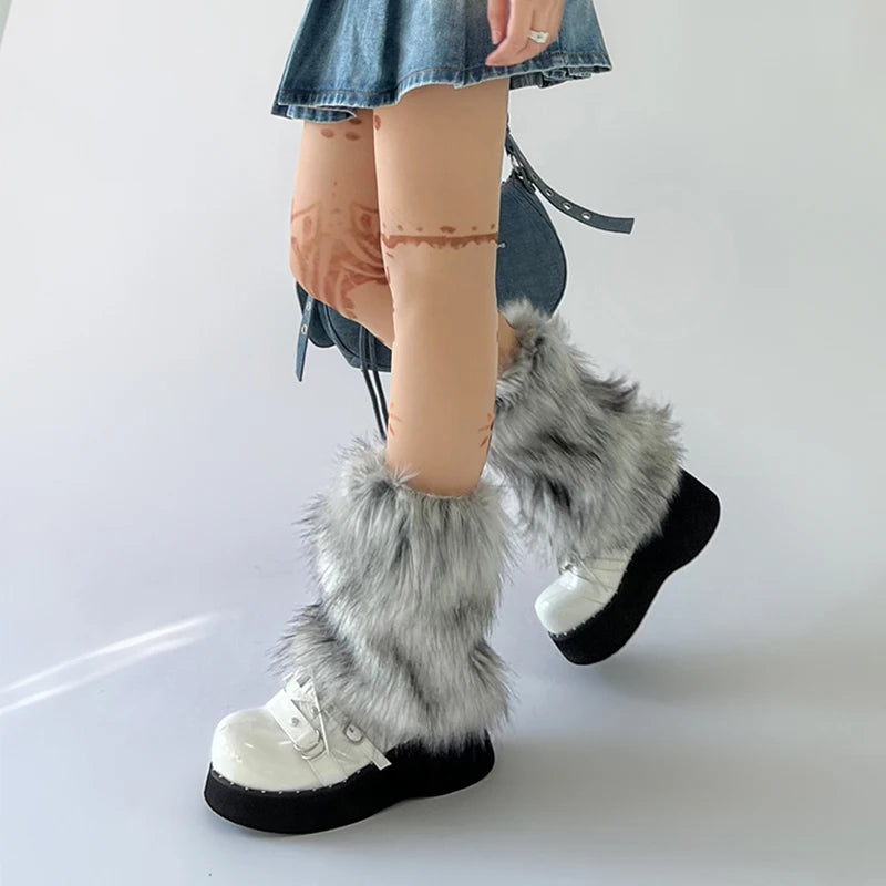 Y2K Gray Imitation Wolf Fur Leg Warmers Leg warmer Lunarity Garage   