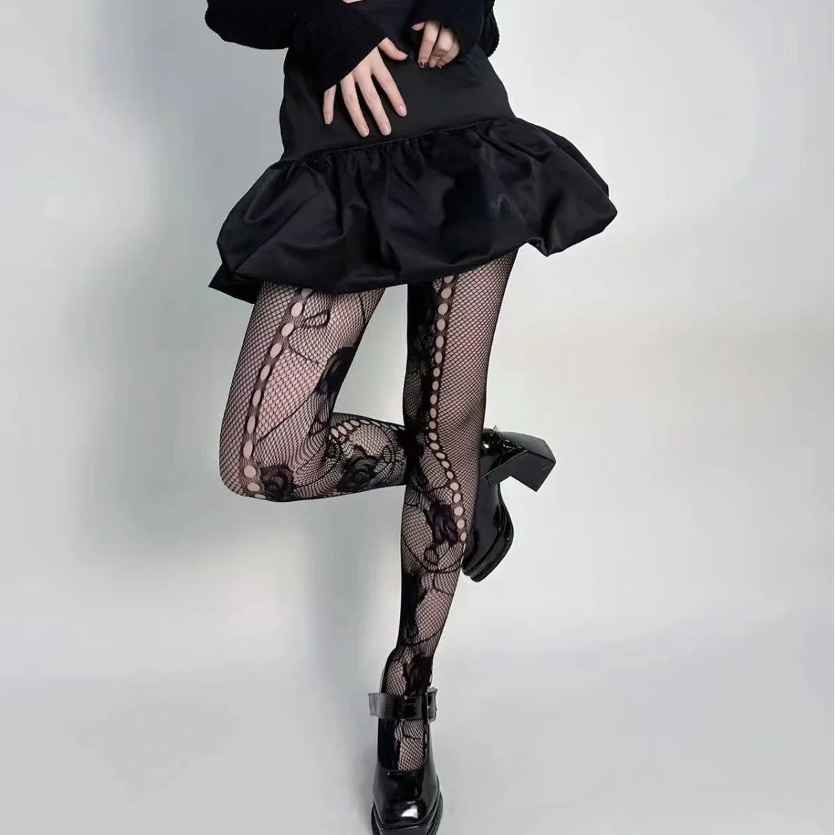 Y2K Rose Lace Mesh Fishnet Pantyhose Socks Lunarity Garage Back