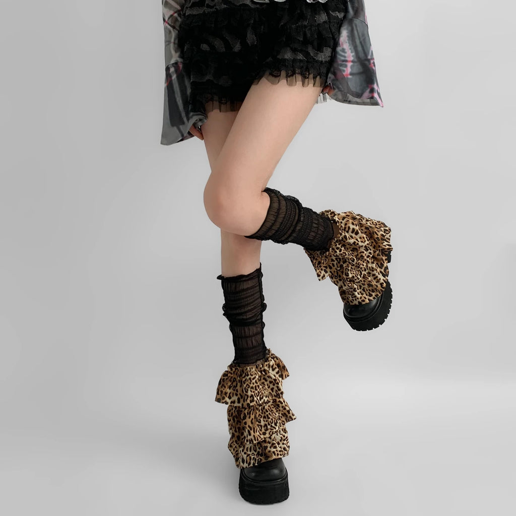 Y2K Japanese JK Style Leopard Lace Leg Warmers Leg Warmers Lunarity Garage   