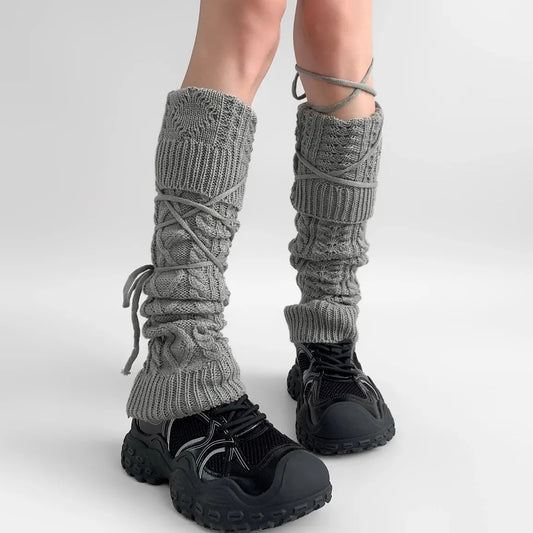 Y2K Lace-Up Knitted Wool Leg Warmers Leg warmer Lunarity Garage   