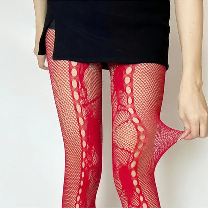 Y2K Rose Lace Mesh Fishnet Pantyhose Socks Lunarity Garage Red  