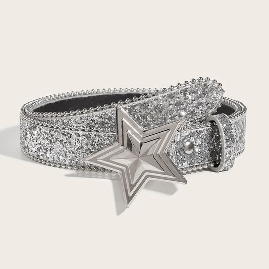 Y2K Star & Moon Rhinestone Buckle Belt Belt Lunarity Garage Silver 103CM 