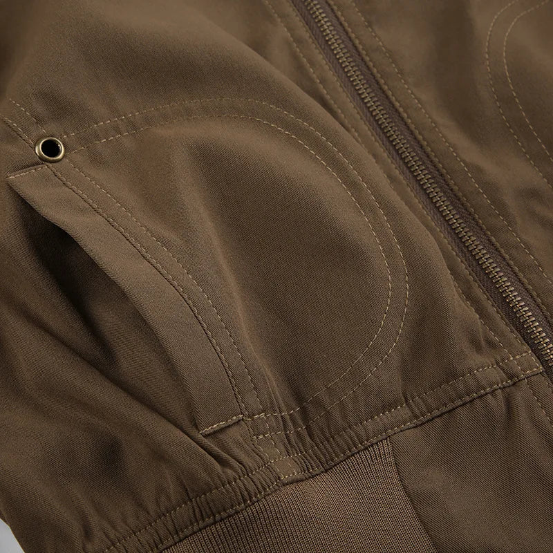 Vintage Y2K Brown Crop Bomber Jacket Turtleneck Zip-Up Fall Winter Coat Jackets Lunarity Garage