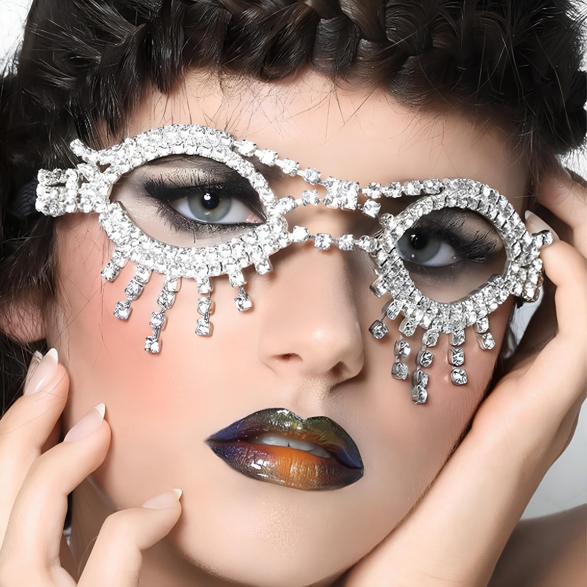Aesthetic Luxury Rhinestone Tassel Round Glasses Frames Eyewear Lunarity Garage Silver