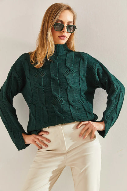 Women's Half-Turtleneck Cable Knit Sweater sweater LUNARITY GARAGE