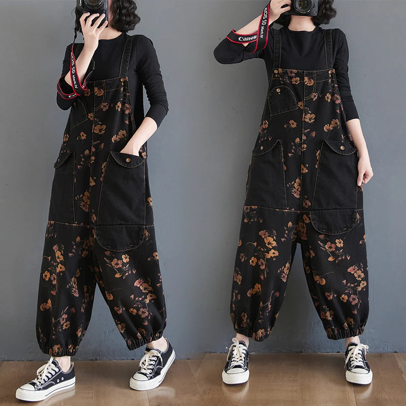 Vintage Print Floral Denim Jumpsuit Jumpsuit Lunarity Garage