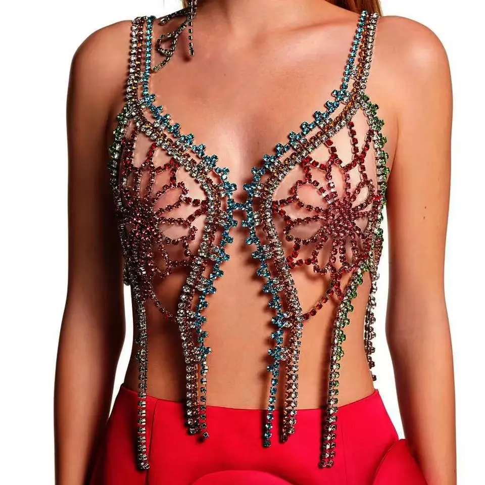 Backless Sexy Flower Crystal Fringe Tank Top Tank top Lunarity Garage Colorful