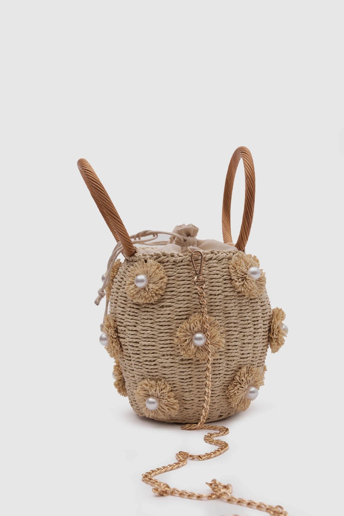 Wooden Handle Basket Straw Bag straw bags LUNARITY GARAGE Beige  