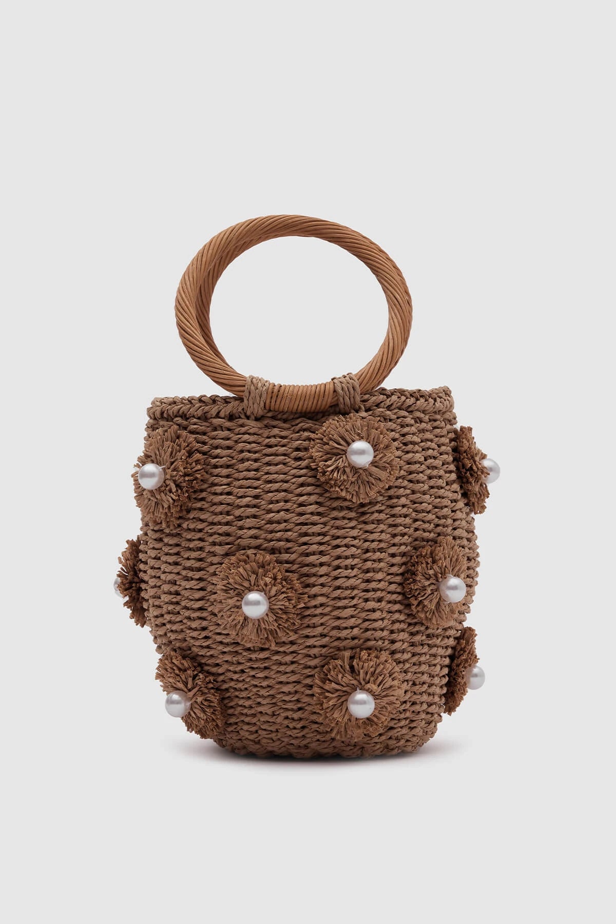 Wooden Handle Basket Straw Bag straw bags LUNARITY GARAGE Camel  