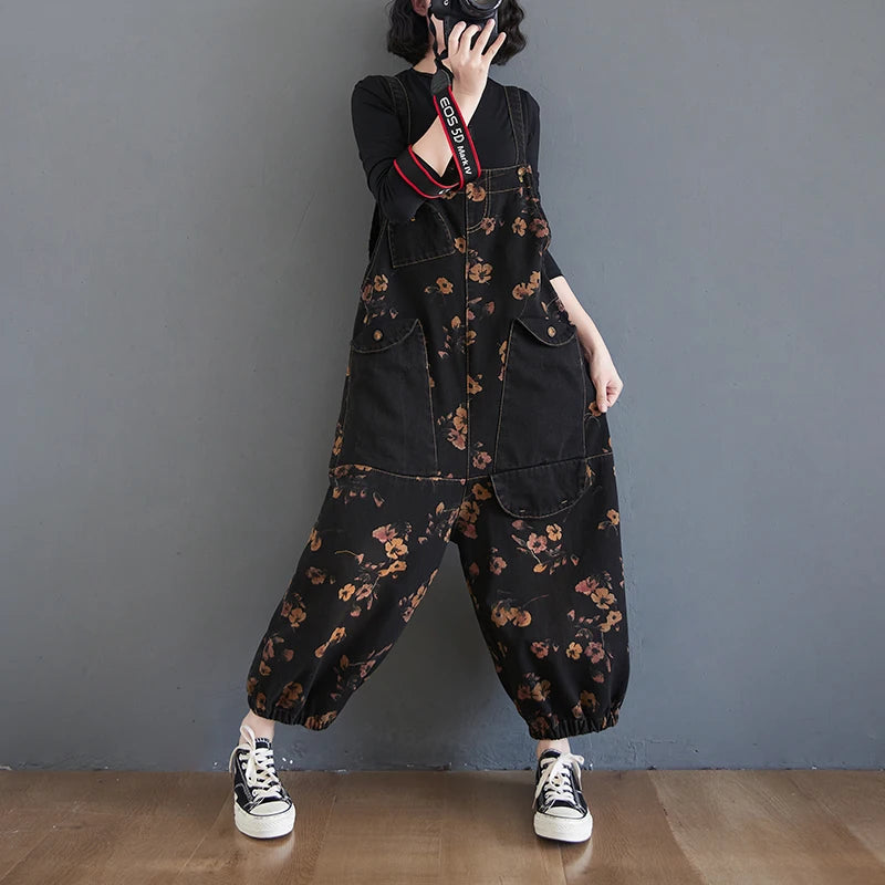 Vintage Print Floral Denim Jumpsuit Jumpsuit Lunarity Garage M