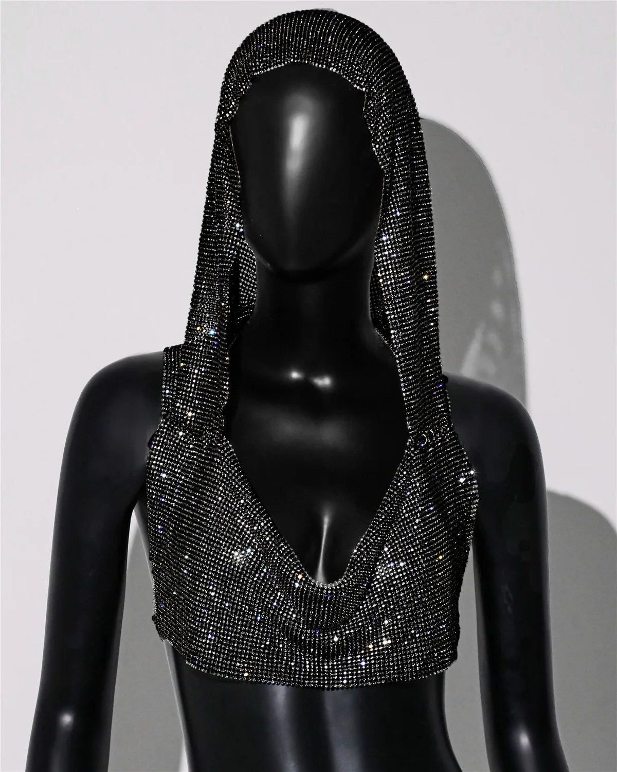 Rhinestone Hooded Crop Top crop top LUNARITY GARAGE Black