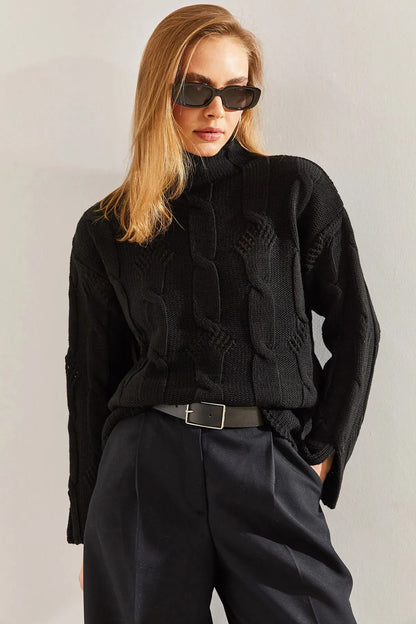 Women's Half-Turtleneck Cable Knit Sweater sweater LUNARITY GARAGE