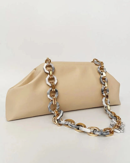 Chic Baguette Shoulder Bag with Chain Strap baguette bags LUNARITY GARAGE Beige  