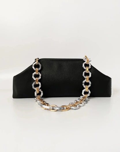 Chic Baguette Shoulder Bag with Chain Strap baguette bags LUNARITY GARAGE Black  