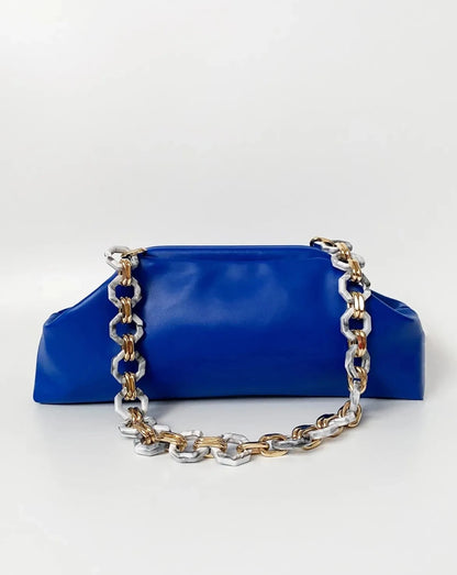 Chic Baguette Shoulder Bag with Chain Strap baguette bags LUNARITY GARAGE Blue  