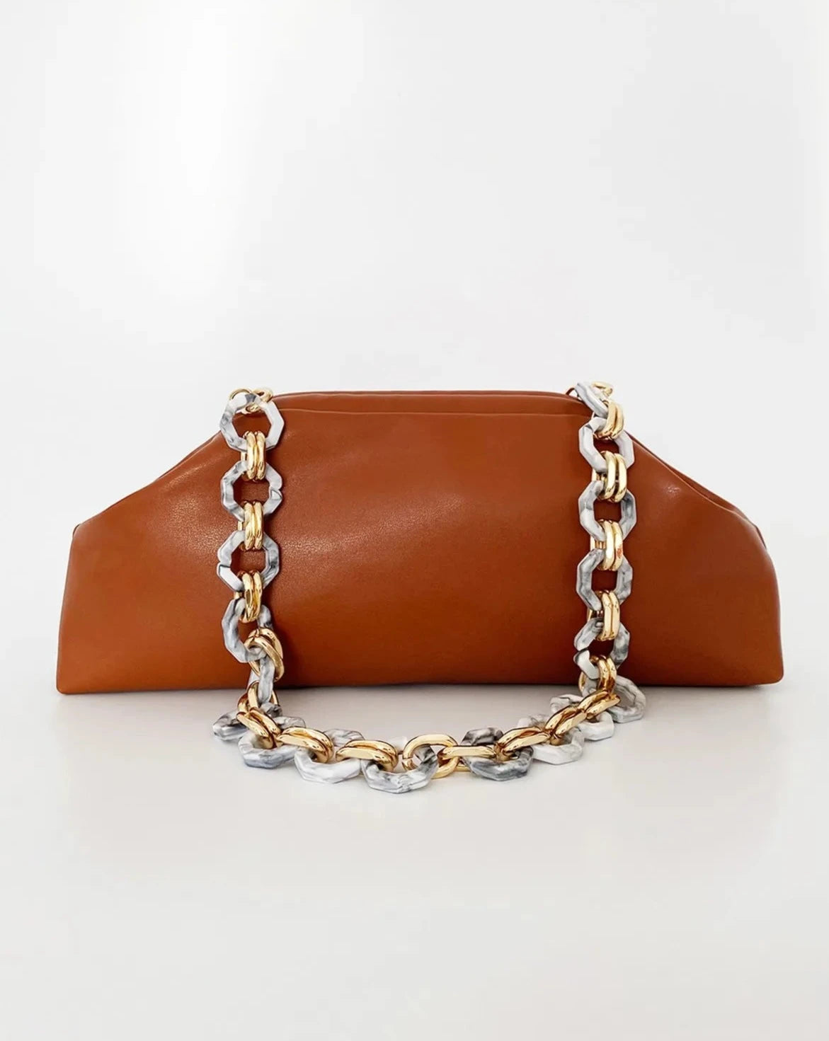 Chic Baguette Shoulder Bag with Chain Strap baguette bags LUNARITY GARAGE Brown  