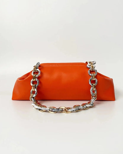 Chic Baguette Shoulder Bag with Chain Strap baguette bags LUNARITY GARAGE Orange  