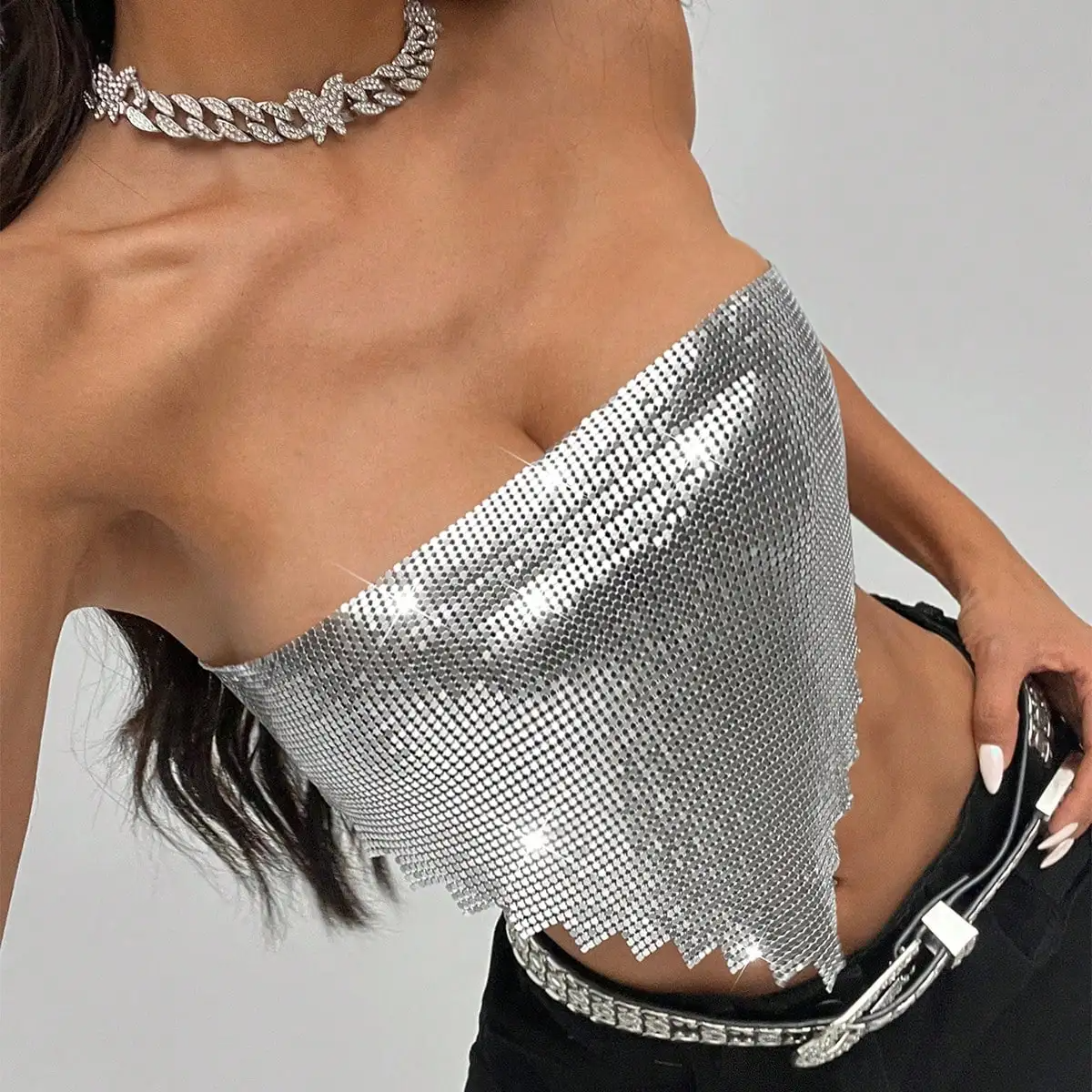 Chic Metal Sequins Party Tank Top crop top LUNARITY GARAGE   