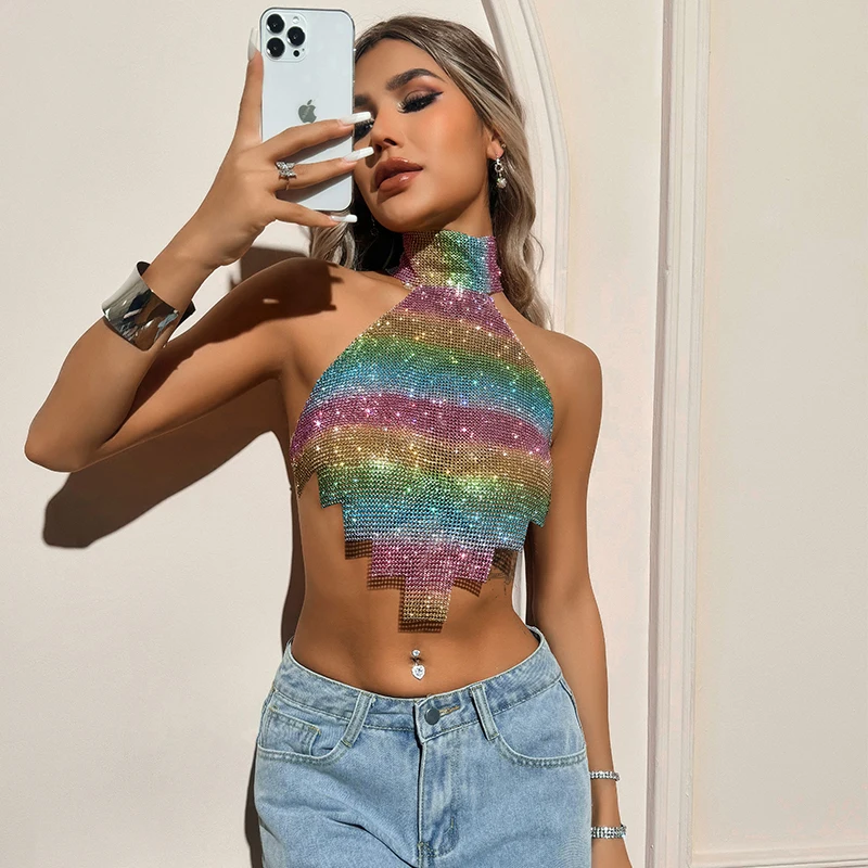 Colorful Metal Sequin Tank Top crop top LUNARITY GARAGE   