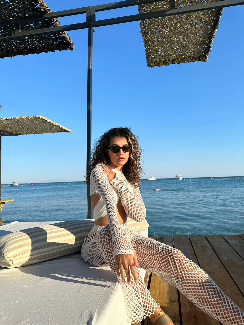 Cream Net Bolero & Summer Fishnet Trousers Set - Chic and Breezy Summer Outfit Outfit Set LUNARITY GARAGE   