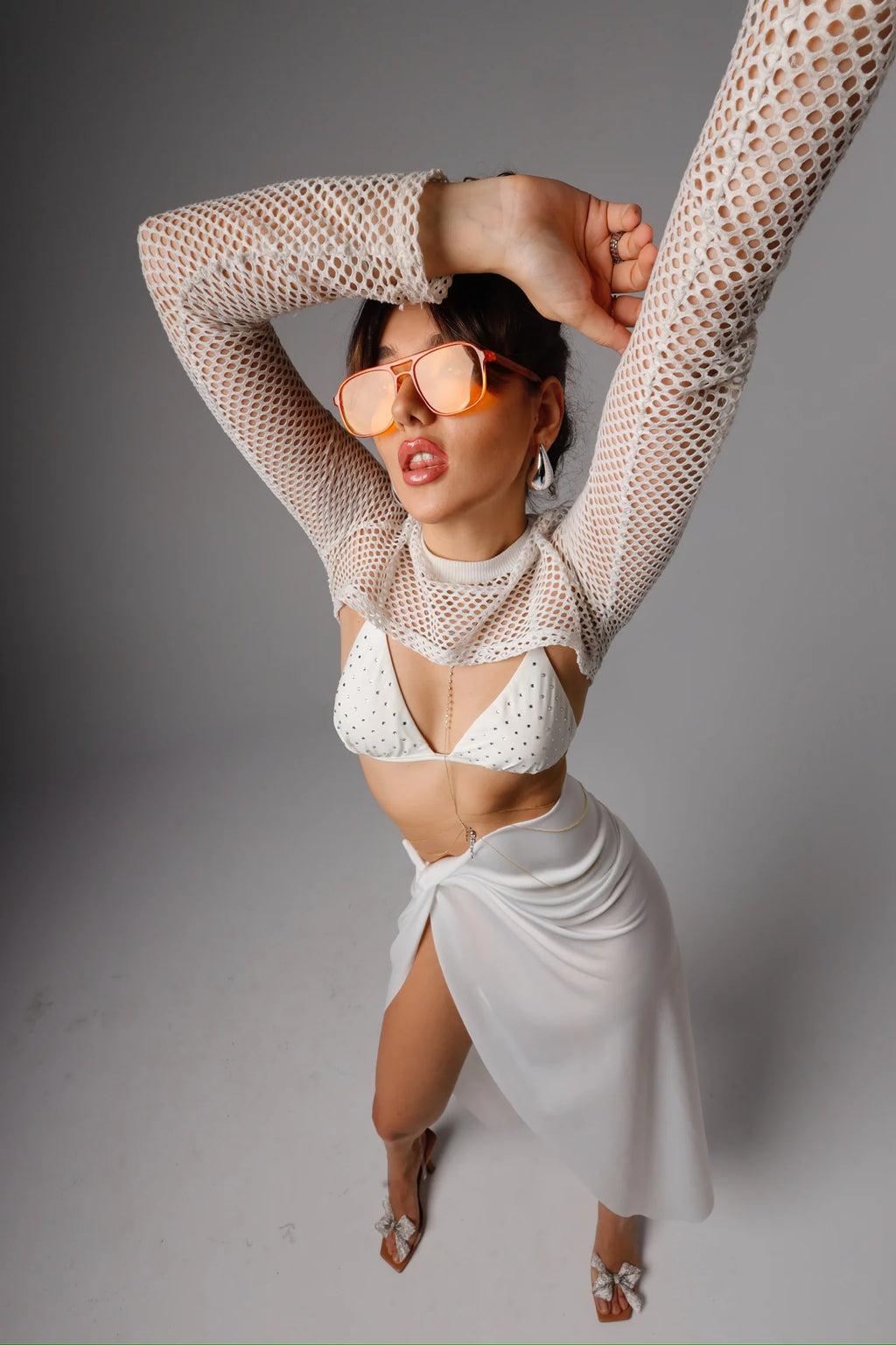 Cream Net Bolero & Summer Fishnet Trousers Set - Chic and Breezy Summer Outfit Outfit Set LUNARITY GARAGE Bolero  