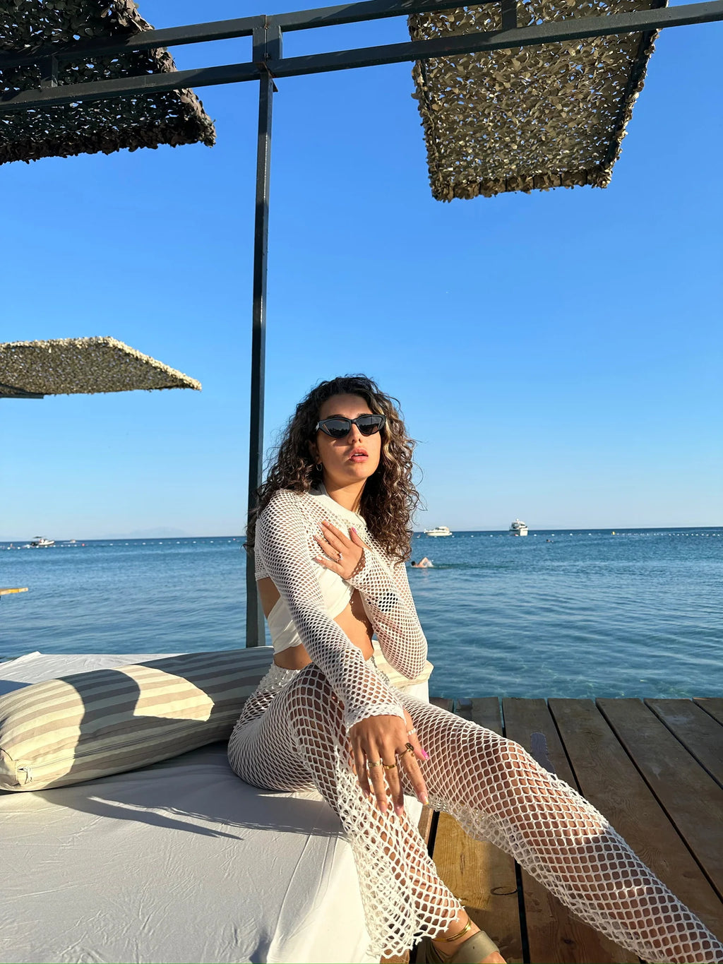 Cream Net Bolero & Summer Fishnet Trousers Set - Chic and Breezy Summer Outfit Outfit Set LUNARITY GARAGE   