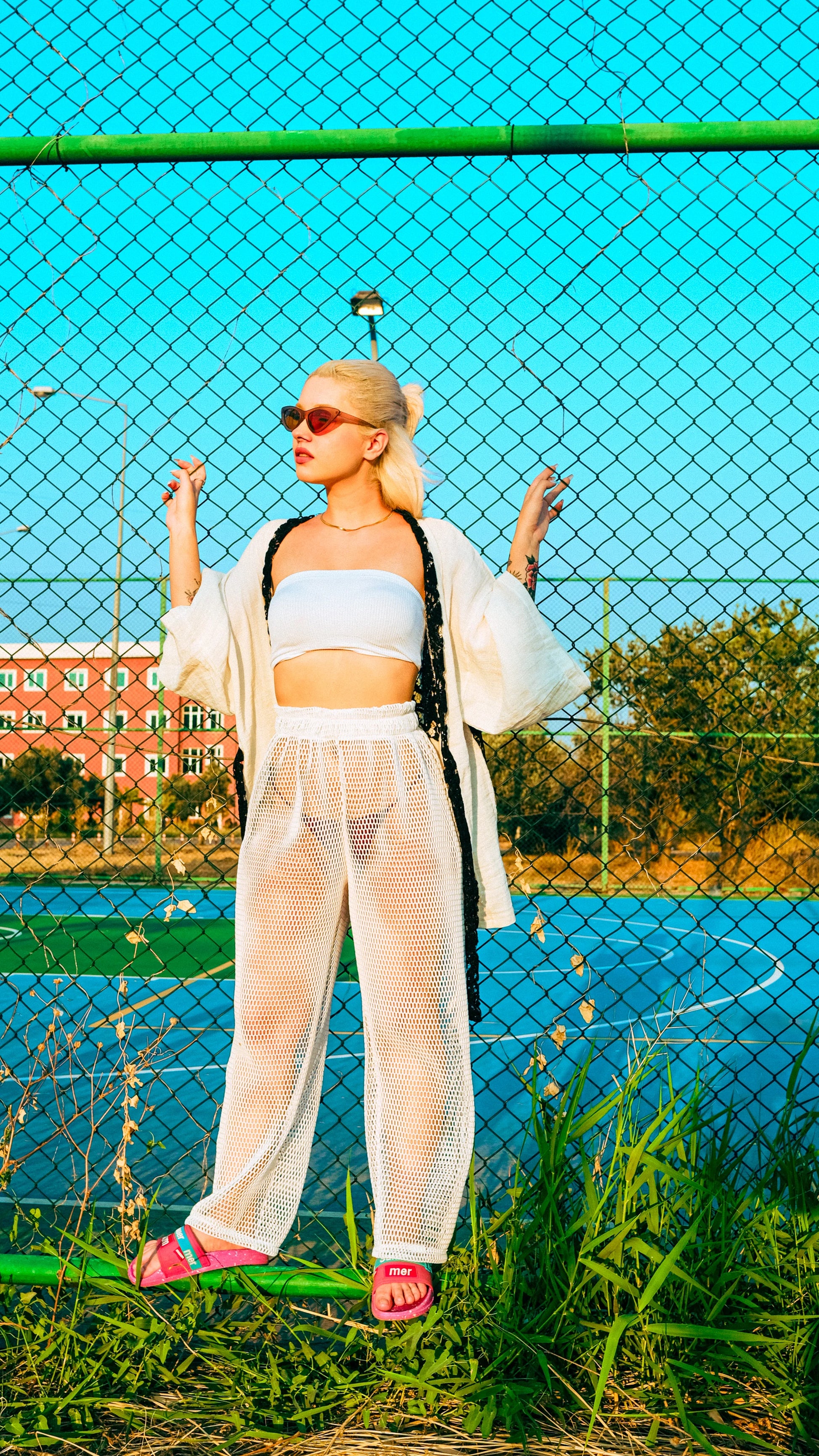 Cream Net Bolero & Summer Fishnet Trousers Set - Chic and Breezy Summer Outfit Outfit Set LUNARITY GARAGE Fishnet Pant