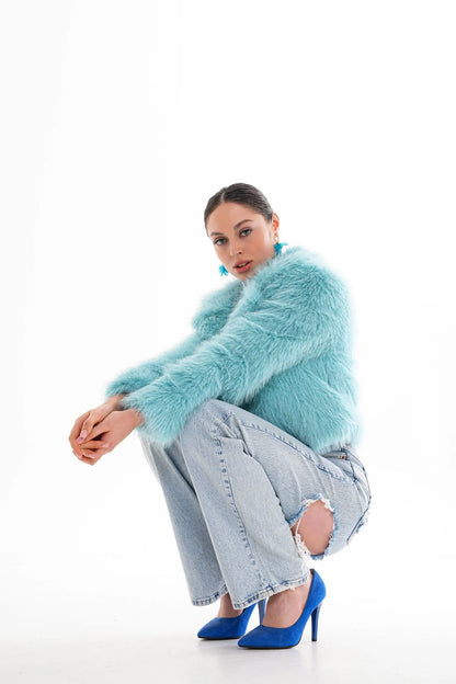 Crop Cut Faux Fur Coat – Baby Blue faux fur coat LUNARITY GARAGE