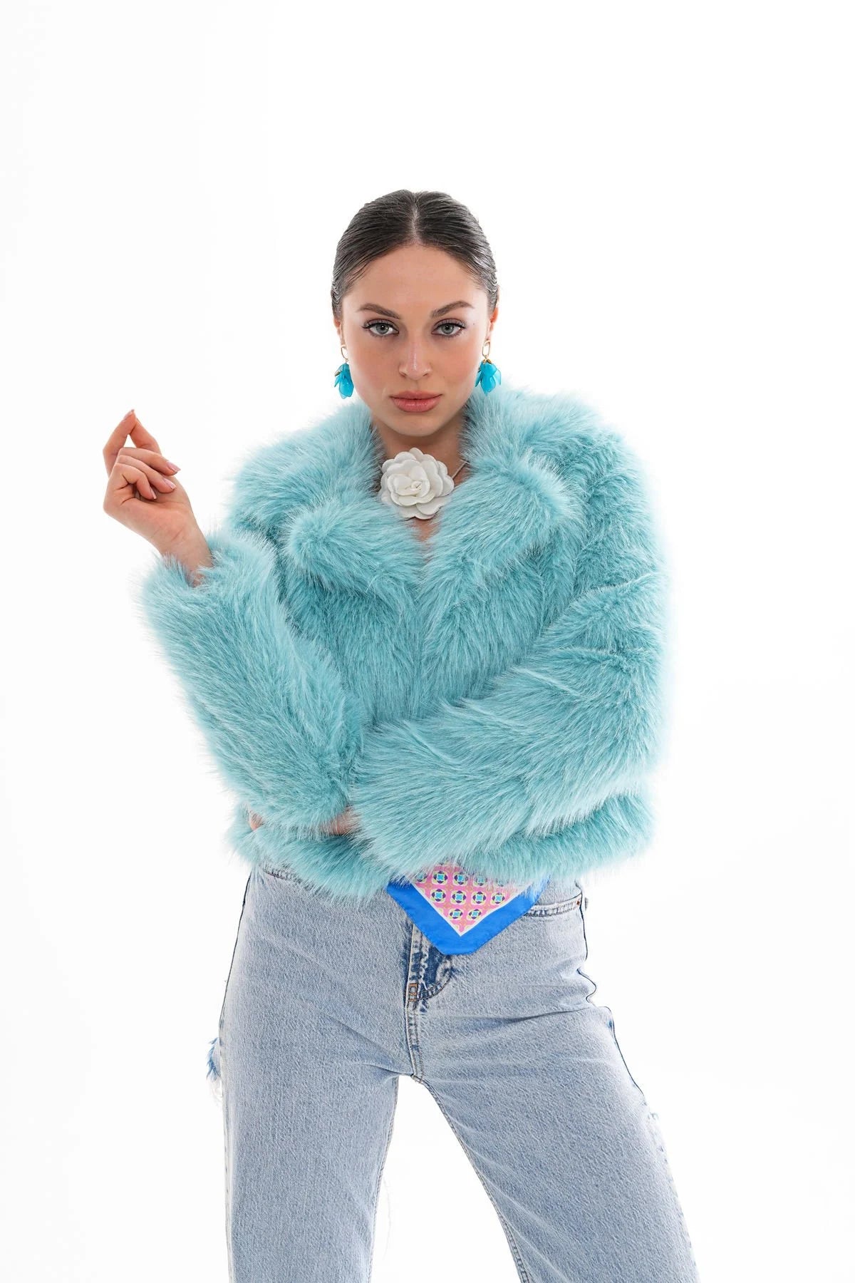 Crop Cut Faux Fur Coat – Baby Blue faux fur coat LUNARITY GARAGE