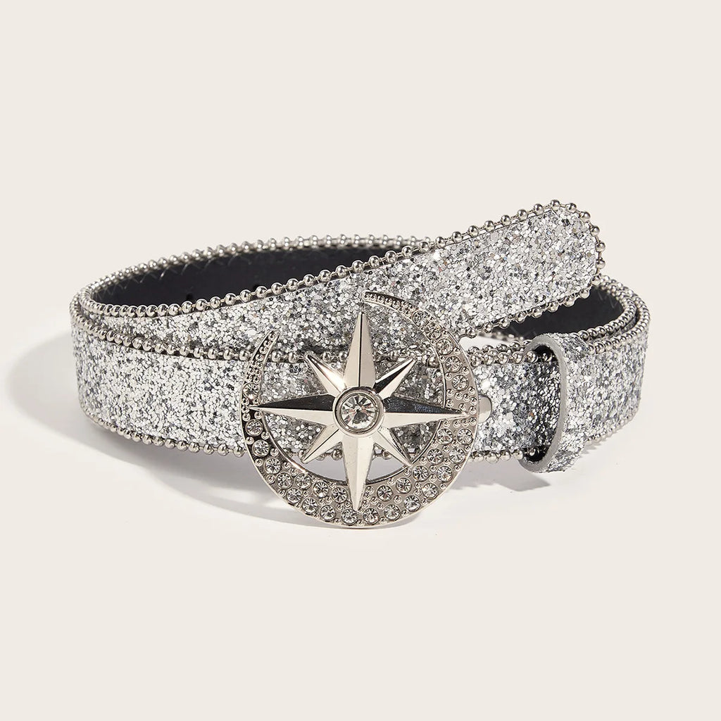 Y2K Star & Moon Rhinestone Buckle Belt Belt Lunarity Garage Silver Star 103CM 