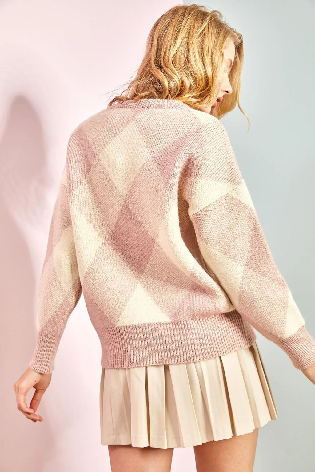 Women's Grid Pattern Knit Sweater sweater LUNARITY GARAGE