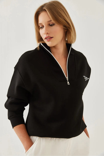 High-Neck Zip-Up Fleece-Lined Oversized Sweatshirt sweatshirt LUNARITY GARAGE