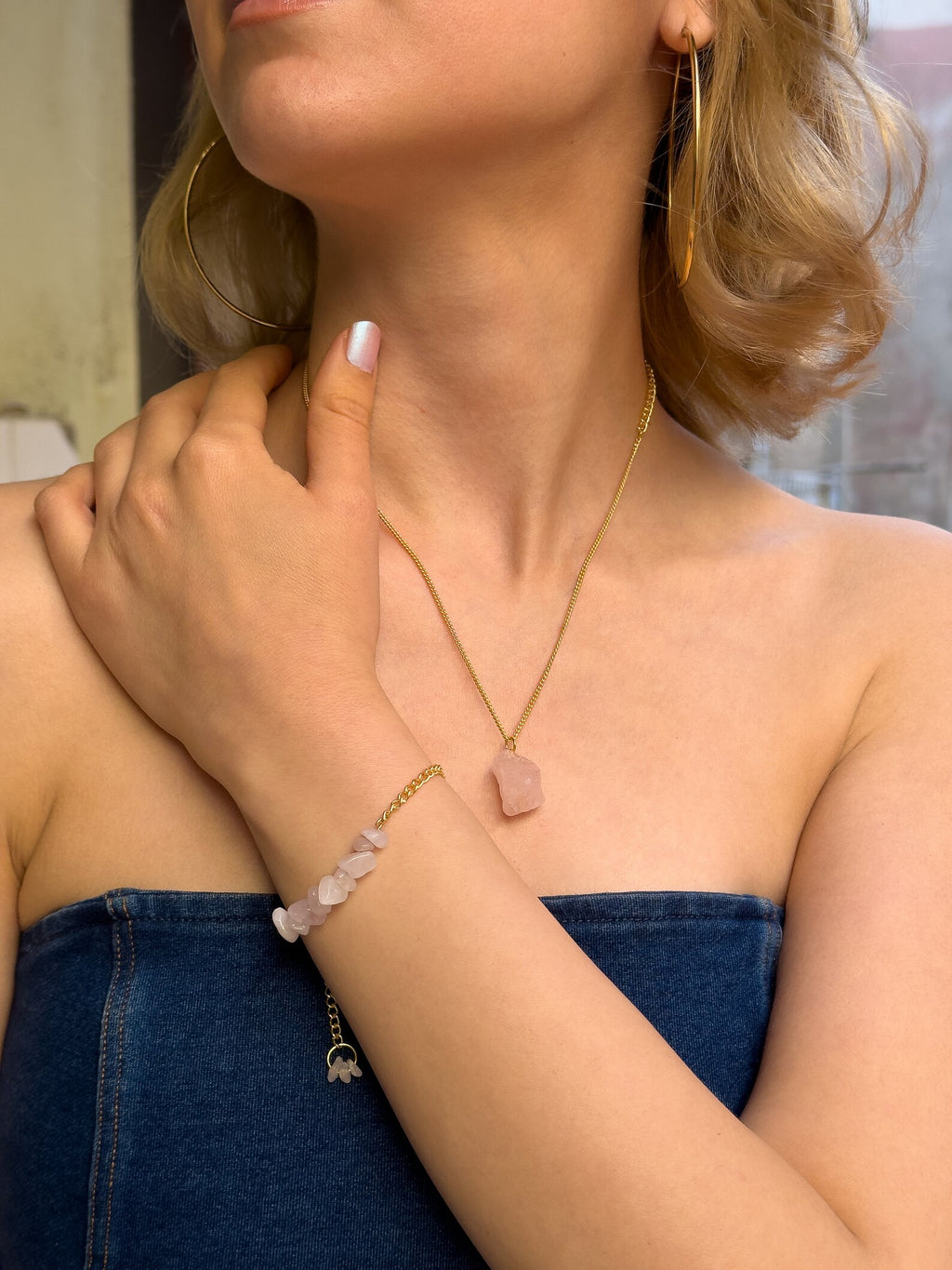 Raw Rose Quartz Minimalist Necklace necklaces LUNARITY GARAGE   