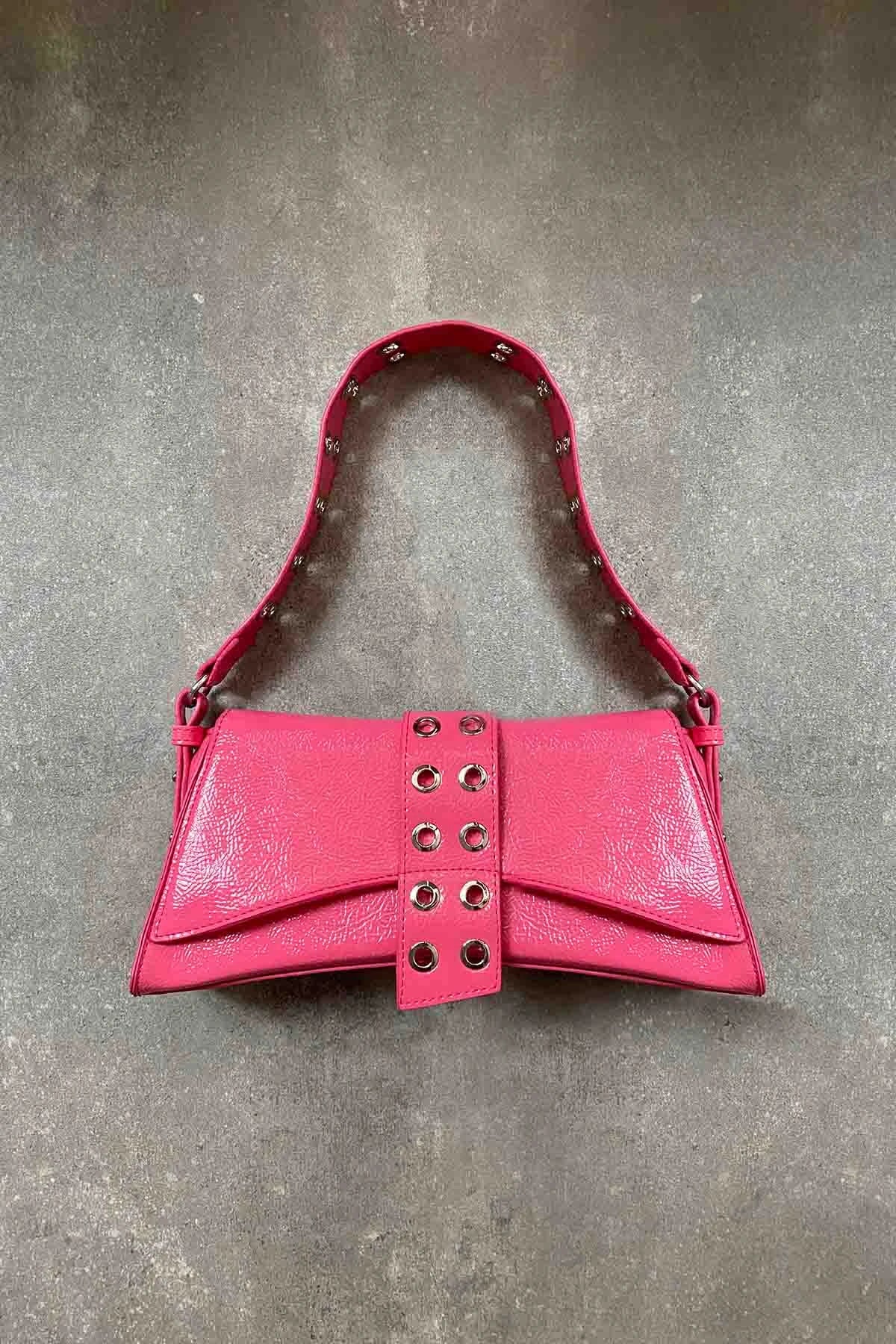 Poison Asymmetrical Staple Baguette Bag baguette bags LUNARITY GARAGE Pink