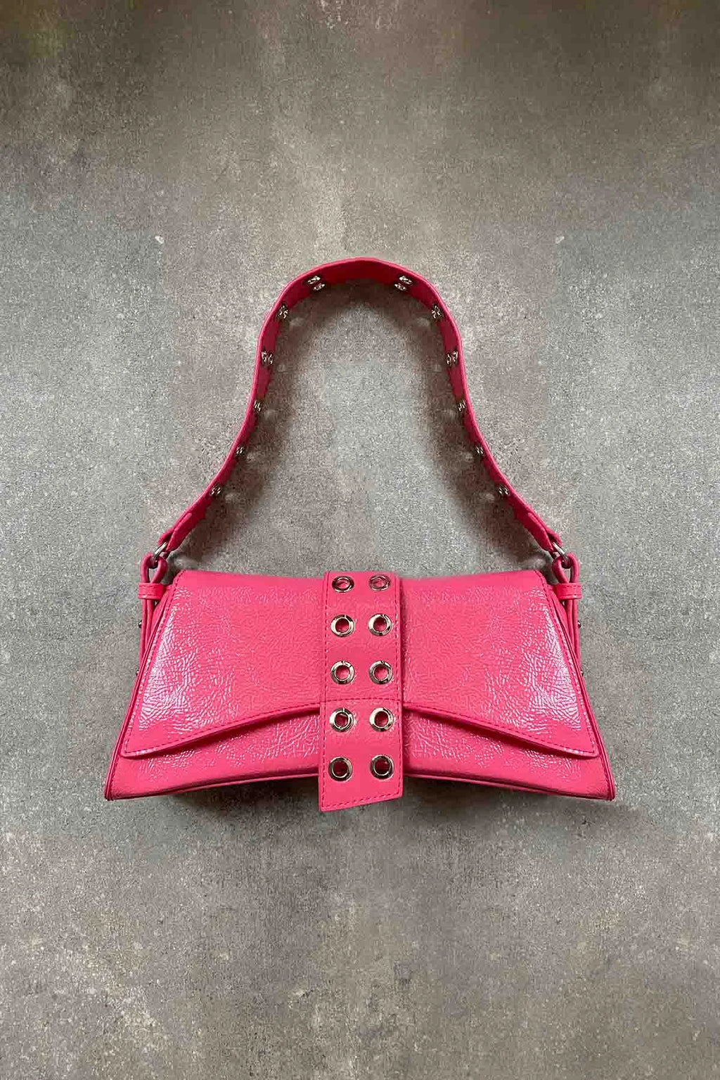 Poison Asymmetrical Staple Baguette Bag baguette bags LUNARITY GARAGE Pink  