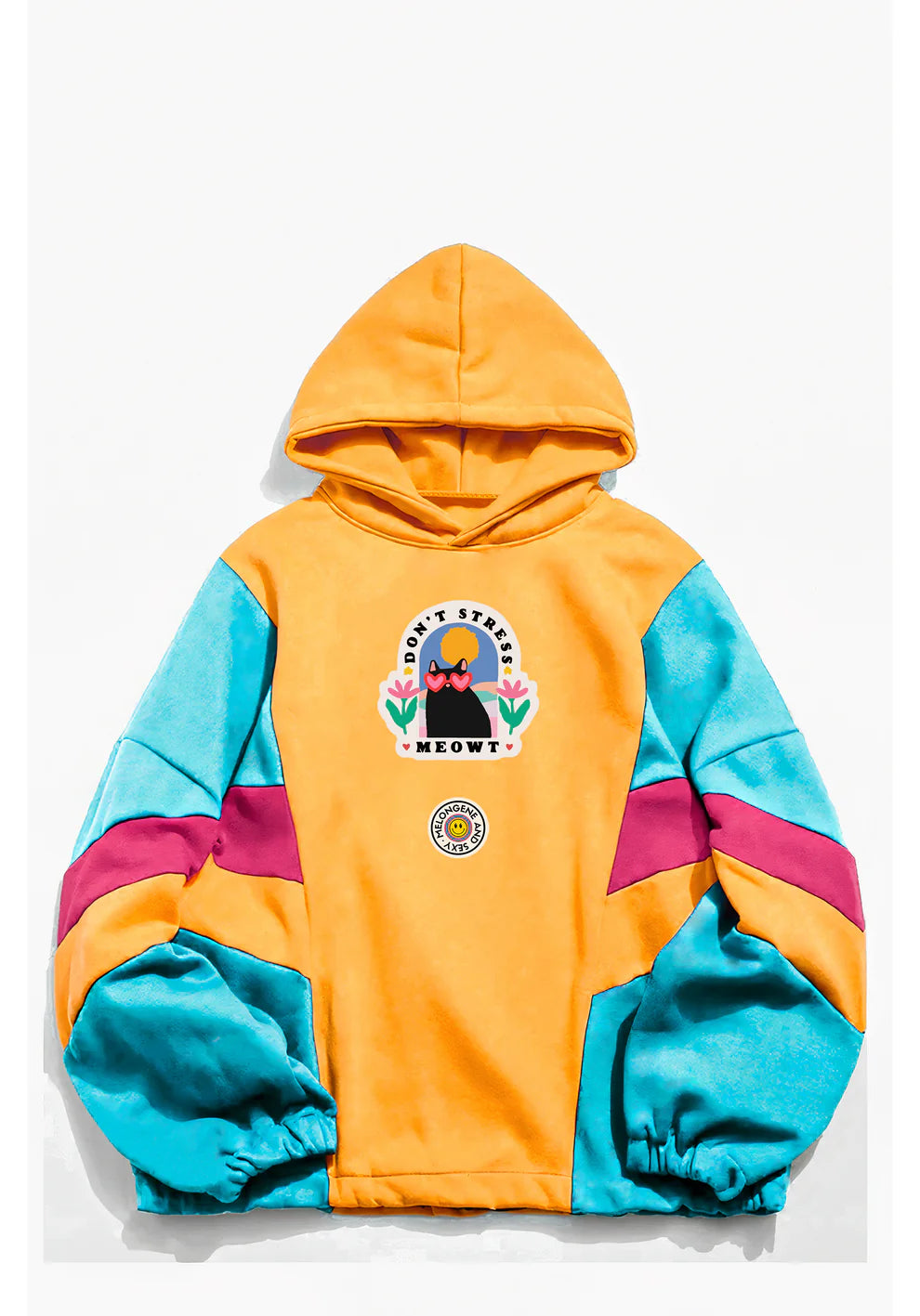 Don’t Stress Meowt Color-Block Hoodie sweatshirt LUNARITY GARAGE X Small Yellow