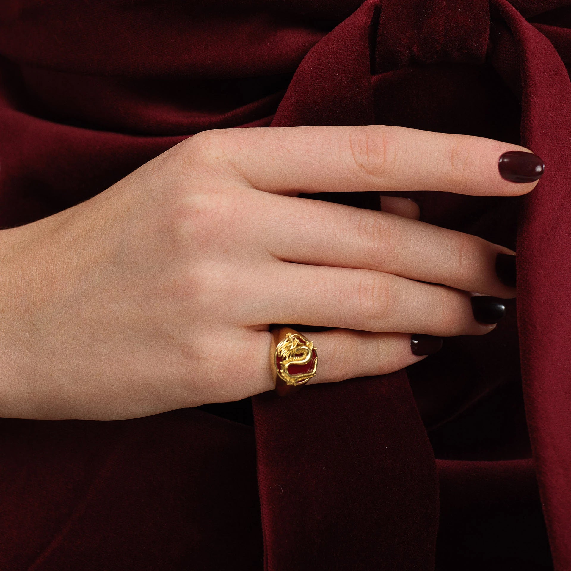Dragon Ring - Red Enamel with Gold Plated Silver rings LUNARITY GARAGE