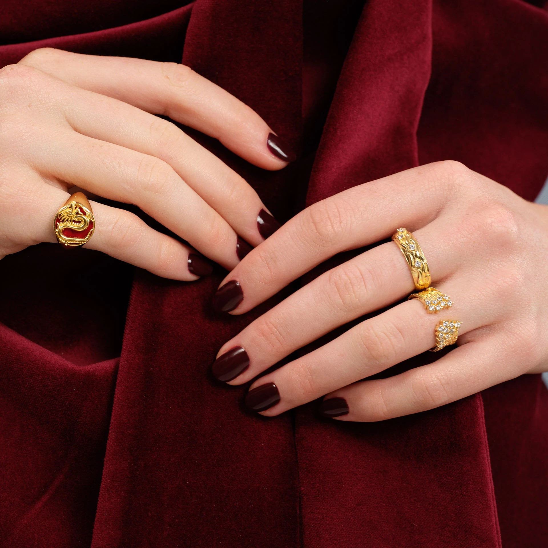 Dragon Ring - Red Enamel with Gold Plated Silver rings LUNARITY GARAGE