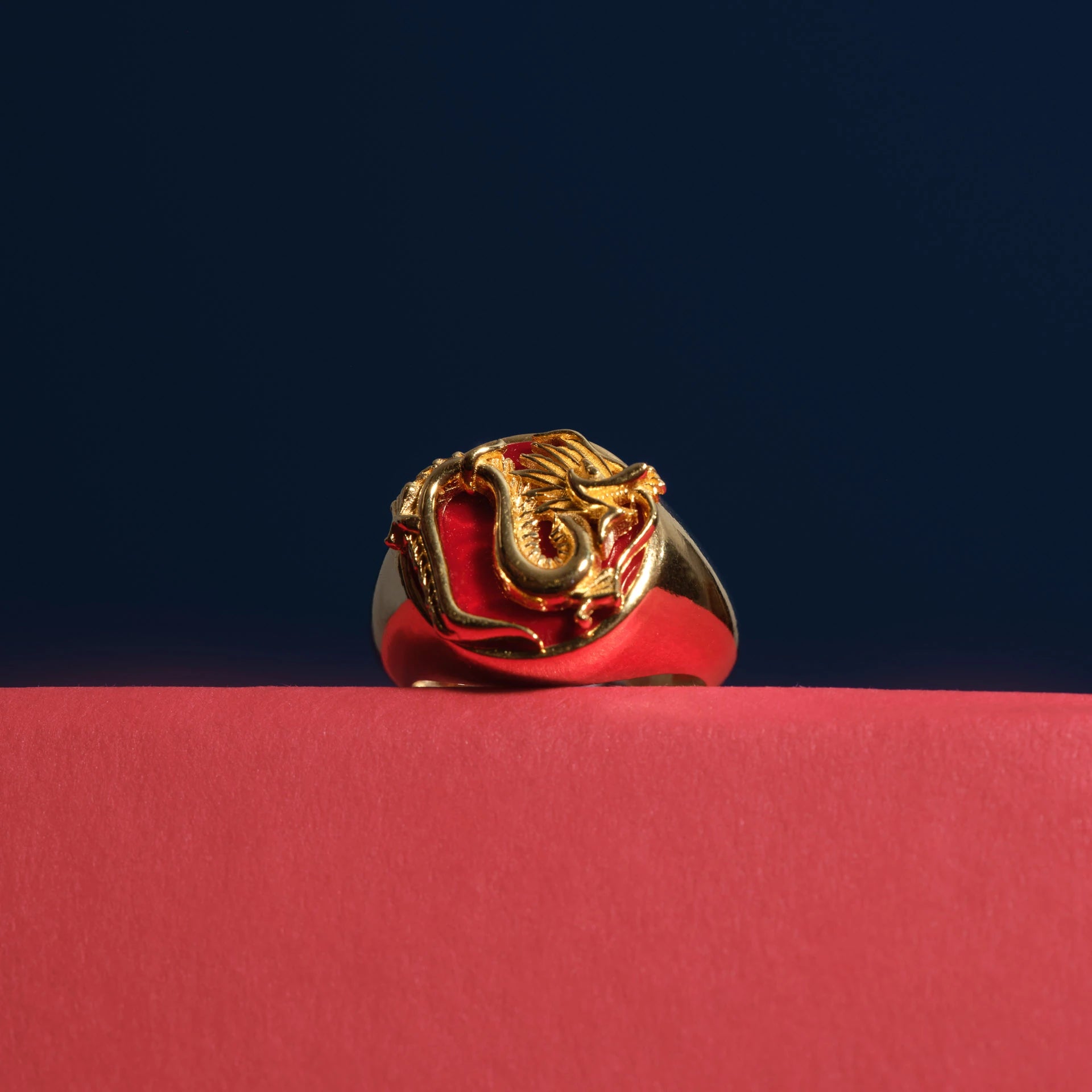 Dragon Ring - Red Enamel with Gold Plated Silver rings LUNARITY GARAGE