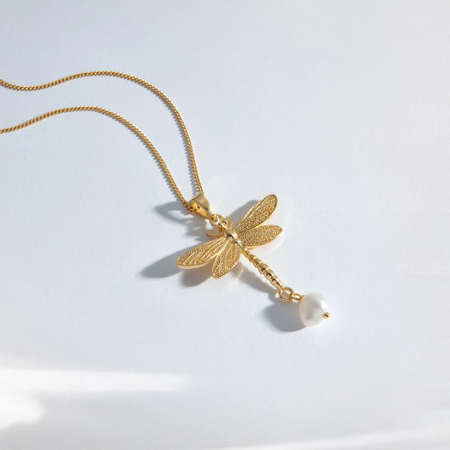 Dragonfly Pearl Handmade Gold-Plated Silver Necklace Necklace LUNARITY GARAGE