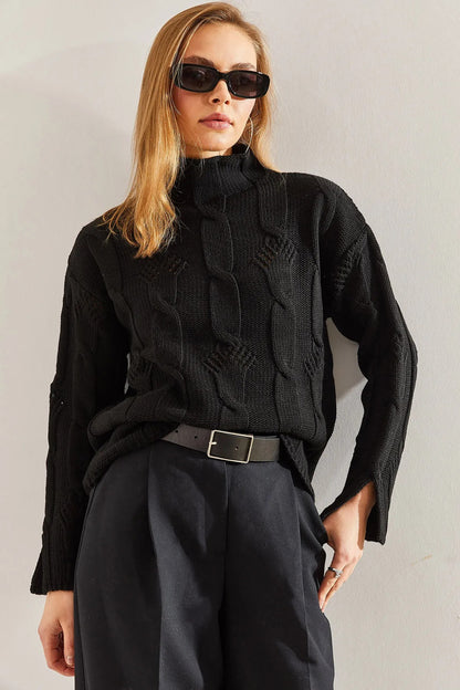 Women's Half-Turtleneck Cable Knit Sweater