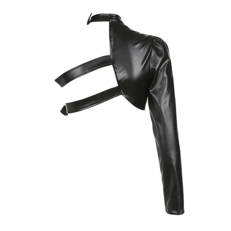 Women Top Punk Style Crop Tops Spring Autumn Clothes Long Sleeve Leather Belt Tees Female Clothing Sexy Club y2k Streetwear crop top Lunarity Garage