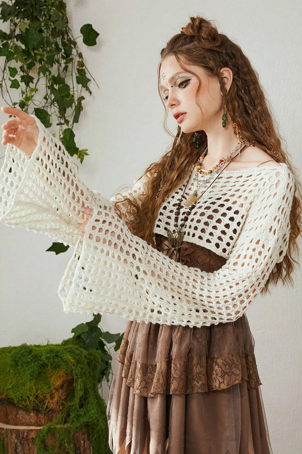 Ecru Crocket Knitted Cotton Y2K Blouse Bolero LUNARITY GARAGE   