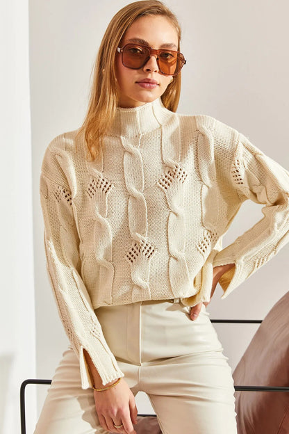 Women's Half-Turtleneck Cable Knit Sweater