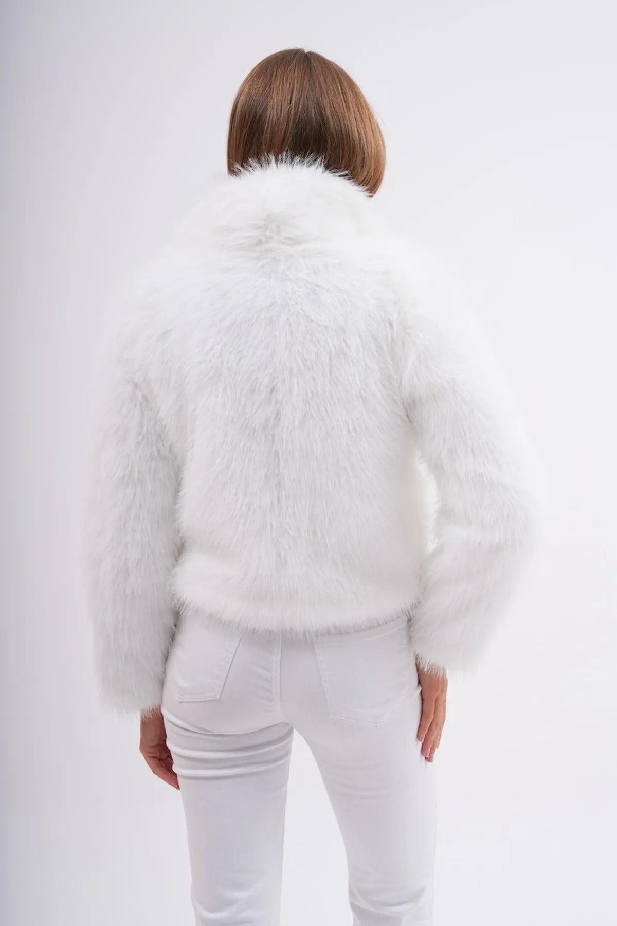 Wide Collar Faux Fur Jacket – White faux fur coat LUNARITY GARAGE