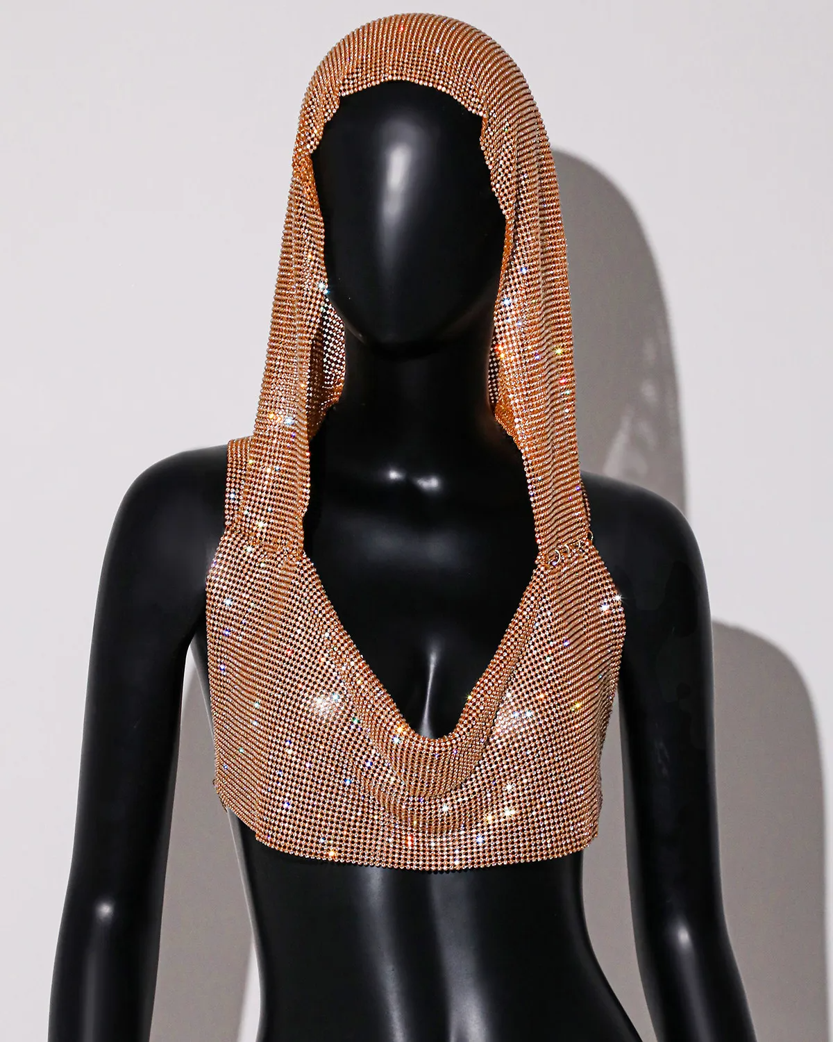 Rhinestone Hooded Crop Top crop top LUNARITY GARAGE Gold